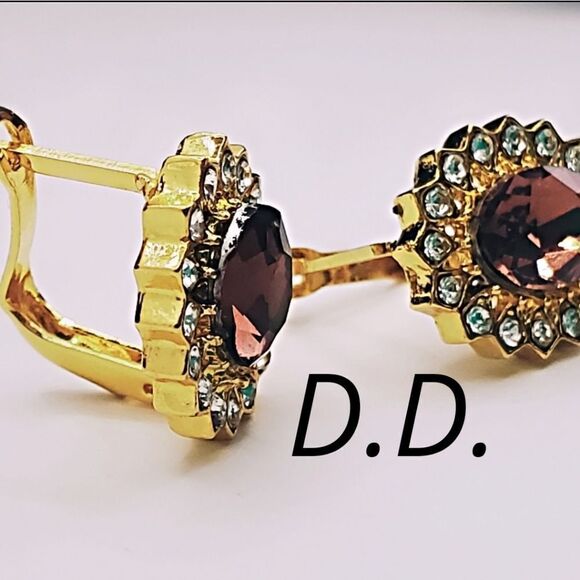 14K Yellow Gold on 925  Red Sapphire & White Baguette Diamond Leverback Earrings - Picture 5 of 7